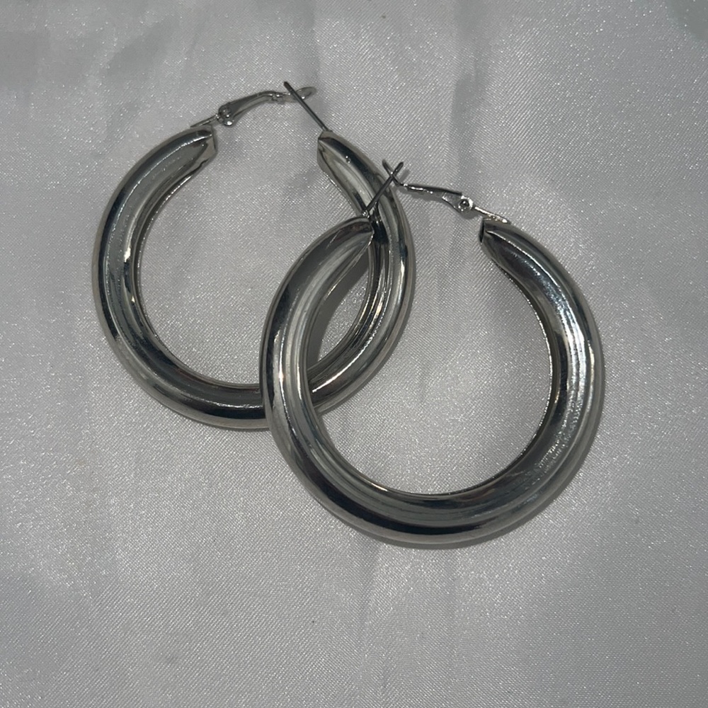Large Silvertone earrings